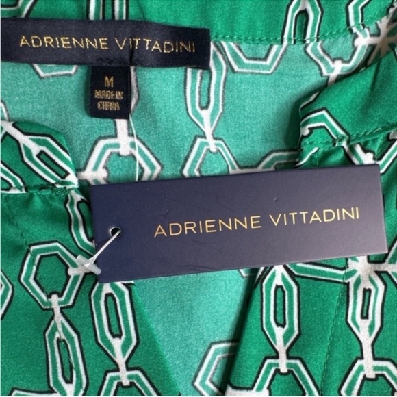 ADRIENNE VITTADINI V-Neck Button Front Blouse, Green, Black & White, Size M. - Picture 8 of 12